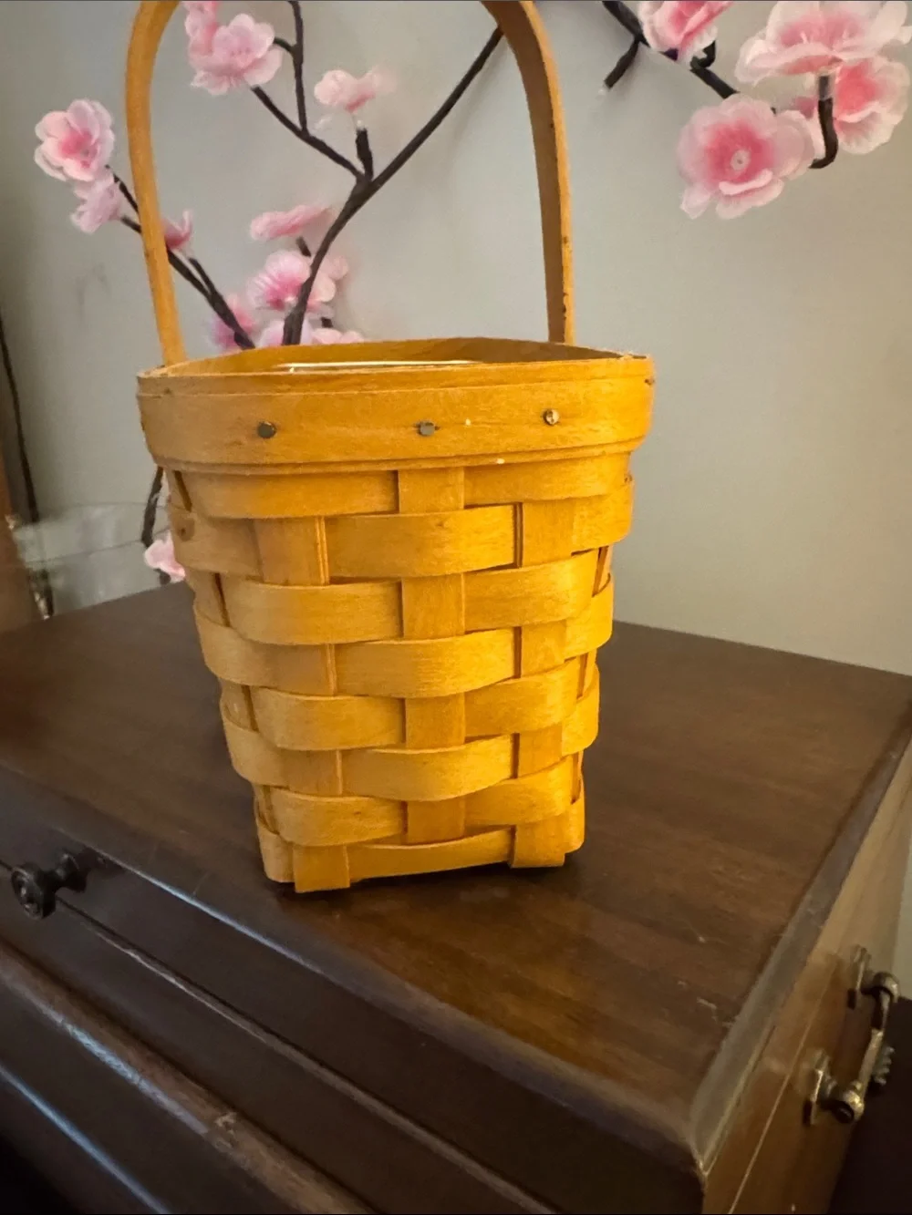 Longaberger Yellow Woven Basket with Handle